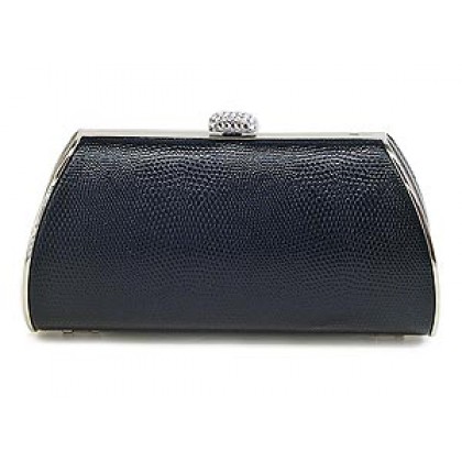 Evening Bag - 12 PCS - Lizard Skin Like Embossed w/ Swarovski Crystal Accent Closure - Black - BG-HPZ655B